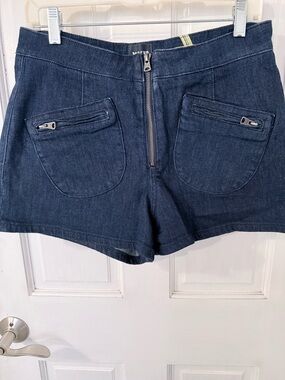 Anthropologie Dark Blue Denim Zip-Front Shorts